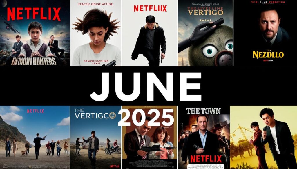 Movie posters for films coming to Netflix in June 2025